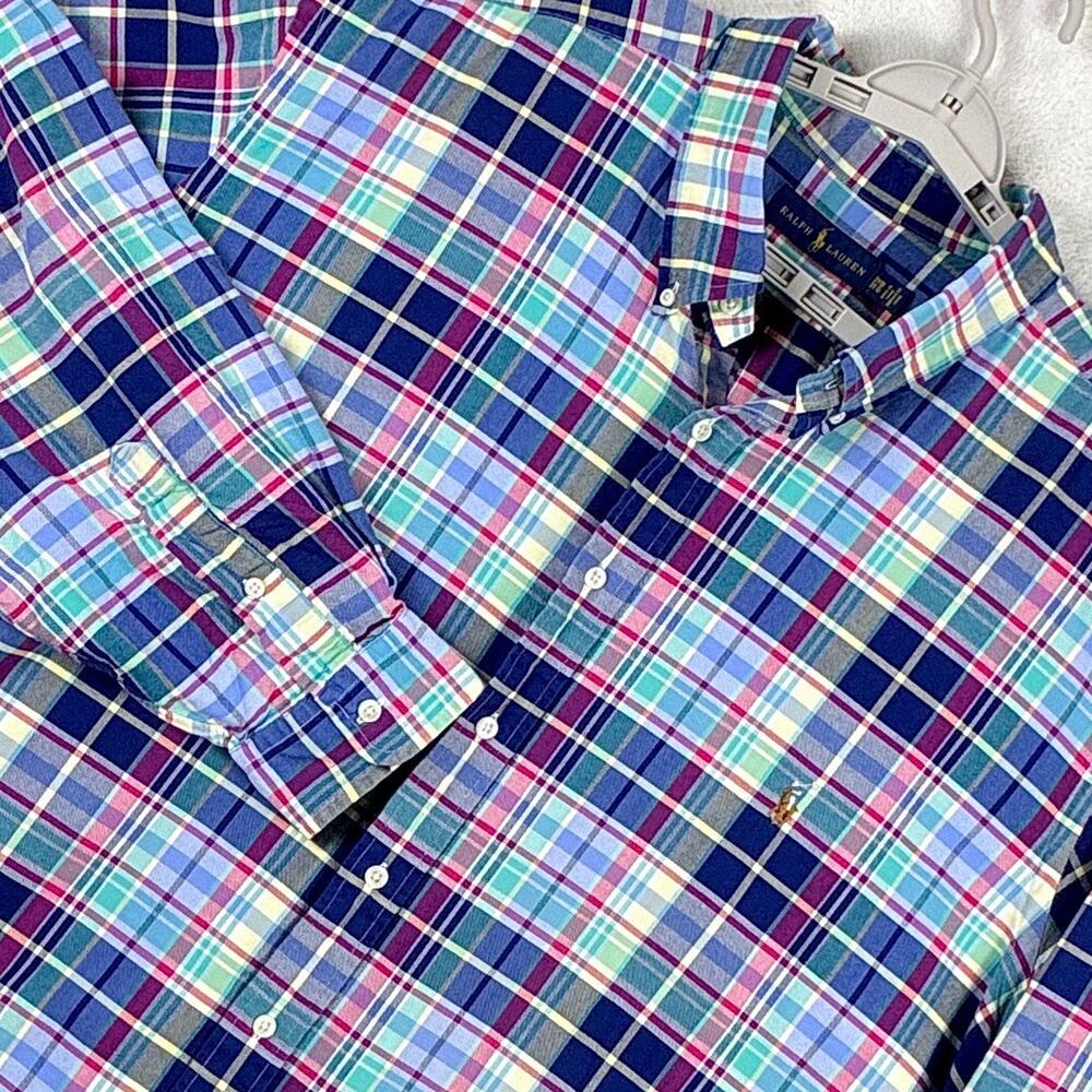 Ralph Lauren Shirt Men 3XB Multicolor Plaid Natural Pony Preppy Classic Hamptons
